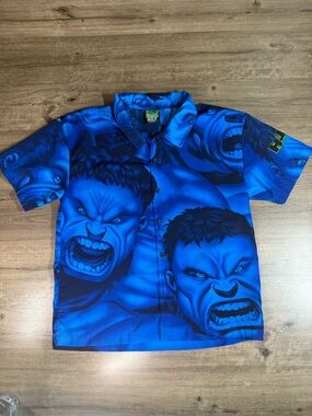 Marvel The Incredible Hulk Blue Graphic Button-Down Shirt